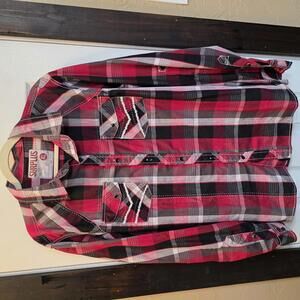 Surplus Men's Red and Black Plaid Button-Up Shirt-XL